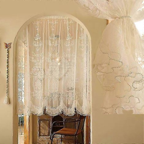 Rideau coulissant de style champêtre avec dentelle rétro pour portes et fenêtres (1/5)
