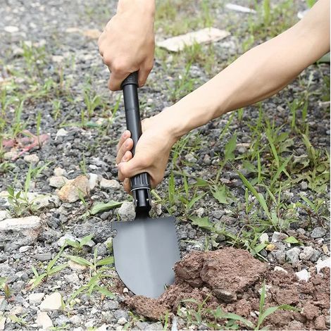 Pelle d'ingénieur pliable et portable pour camion, utilisable en camping, avec tente, outil de survie et d'autodéfense, et sac de rangement pour boussole. (1/5)
