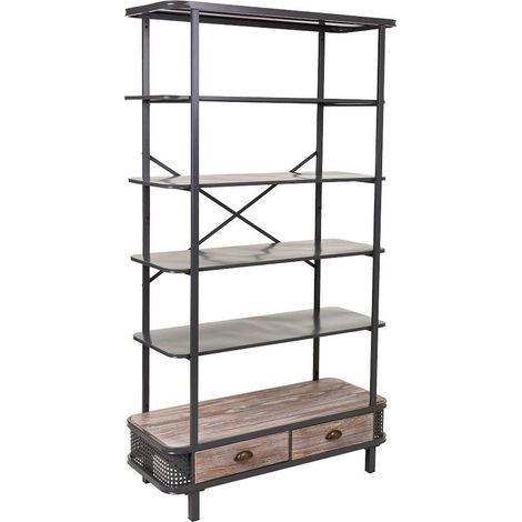Étagère design bois et métal gris avec tiroirs et étagères - gris métal et bois naturel (1/5)
