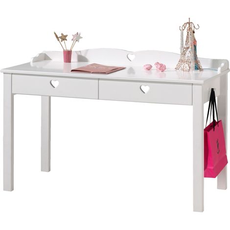 Bureau 2 tiroirs 130x60x84,5 cm en pin blanc - AMORENA (1/3)