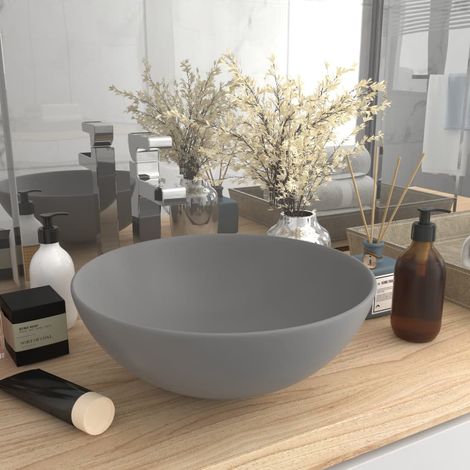 Lavabo à poser de luxe Vasque Lave-Mains Évier de salle de bainVasque en Céramique Gris clair Rond (1/5)
