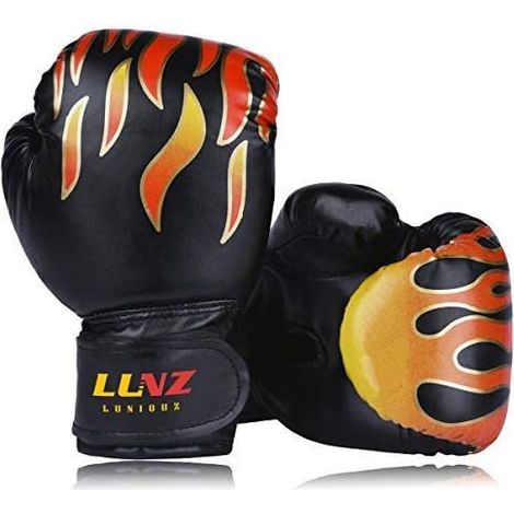 Gant de Boxe Enfant 3-14 Ans en Cuir Gant d'Entraînement de Boxe 4OZ 6OZ pour MMA Muay Thai Kickboxing Sac de Frappe noir (1/5)