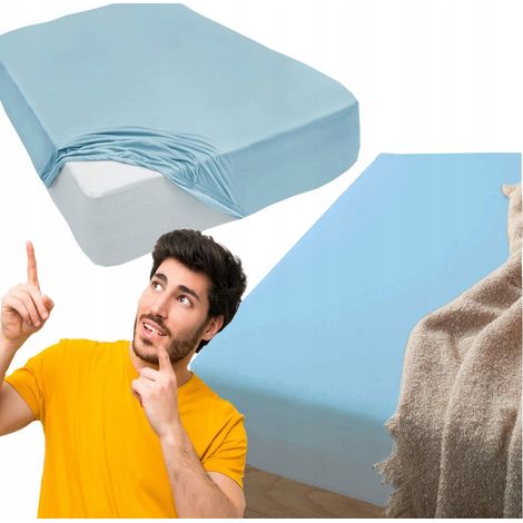 Sábana bajera ajustable de algodón jersey para cama de 160x200 cm, azul claro. (1/5)