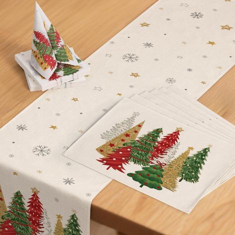 Set de table décoration de Noël : chemin de table 40x180cm, 6 sets de table, 40 serviettes