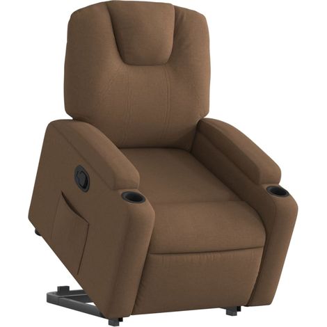 Poltrona relax TV rivestimento confortevole funzione sollevamento elettrico in tessuto marrone DEC028055