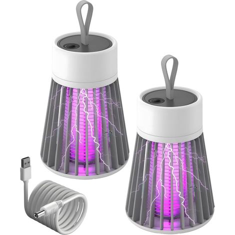 Lampe Anti-Moustique – UV 365 nm – 100m², Rechargeable USB, Imperméable (Grey-2PCS) – Intérieur, Extérieur, Camping Jardin Portée Rotation 360°, pour et. (1/4)