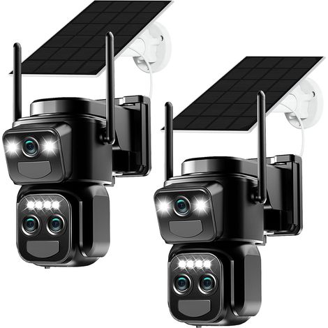 4K Caméra de Surveillance WiFi Extérieure Sans Fil,10X Triple Objectif Camera Extérieur Solaire avec Panneau,Détection Humaine PIR,Vision Nocturne,Audio Bidirectionnel,Suivi Automatique,IP66,2PCS (1/5)