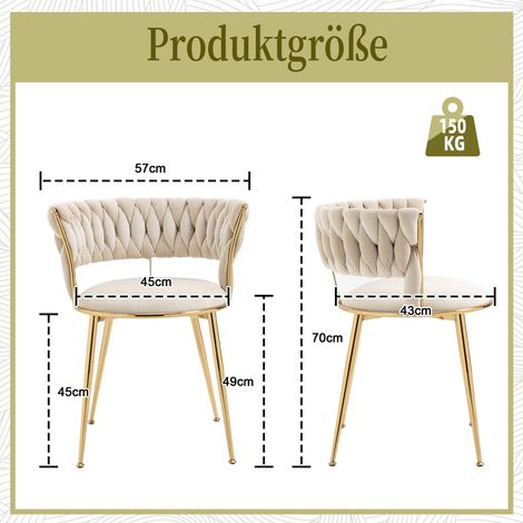 Lot de 2 chaises en velours moelleux, fauteuils de salle à manger rembourrés et confortables, sièges pour salon/coiffeuse/chambre, dossier moderne en forme de doigt avec accoudoirs