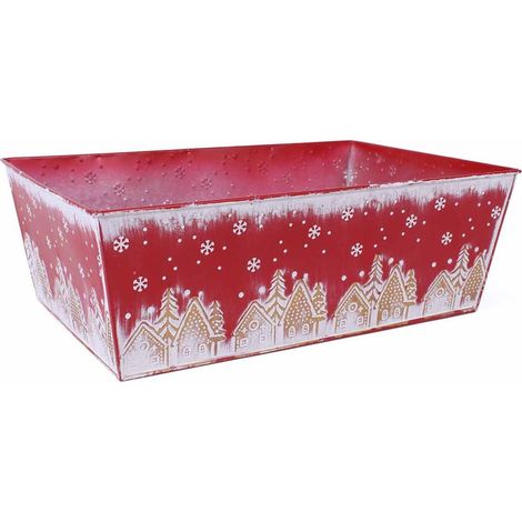 Vaschetta in metallo rettangolare rosso - Paesaggio Natale (kit da 3)
