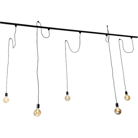 Qazqa – Système de rail spot luminaire plafond 5 lumières – Longueur 286 cm – Couleur noire – Compatible LED – Éclairage intérieur moderne