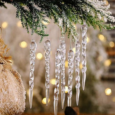 12 transparente Eiszapfen-Weihnachtsbaum-Anhänger aus Kunststoff – ideal für weiße oder silberne Weihnachtsbäume. (1/5)