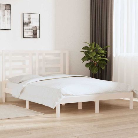 Cadre de lit sans matelas blanc 160x200 cm bois de pin massif (1/5)