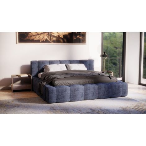 Polsterbett Doppelbett LIZETH 120x200cm Komplettset Stoff Perfect Harmony Dunkelblau