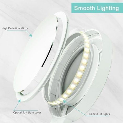 Miroir Maquillage, 1x/30x Double Face LED Miroir Grossissant Pliable, Éclairage 3 Couleurs, Portable et Élégant (1/5)