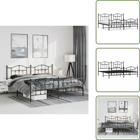 The Living Store Bettgestell mit Kopf- und Fußteil Metall Schwarz 193x203 cm - Bettrahmen - Doppelbett - Metallbett - Schwarzes Bett - Boxspringbettfassung (1/5)