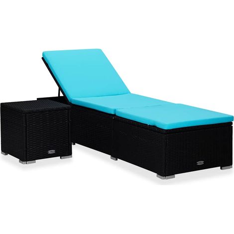 vidaXL Tumbona con cojín y mesita de ratán sintético azul (1/5)
