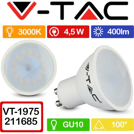V-TAC VT-1975 Faretto LED GU10 4,5W 100° Copertura Satinata Bianco caldo - 3000K (1/10)