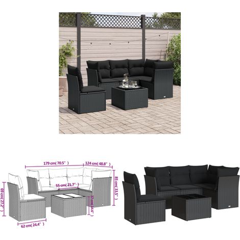 Salon de jardin 6 pcs avec coussins noir résine tressée - Ensemble Salon De Jardin - Mobilier De Jardin - Résine Tressée - Rotin Synthétique - Meuble D'extérieur - Home & Living (1/3)
