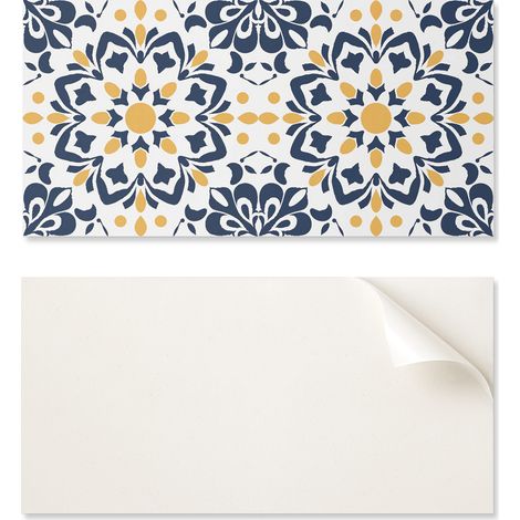 Baldosas de vinilo autoadhesivas - Decoraci贸n de pared para oficina con estampado floral de mandala, 10x40x20 cm