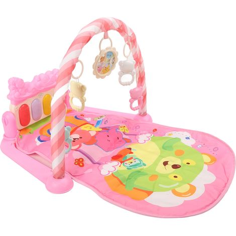 Tapis d'éveil musical et lumineux rose pour tout-petits et bébés, motif montgolfière et animaux. Tapis de piano pour bébé. (1/5)