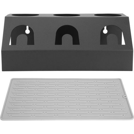 Égouttoir à bouteilles 3 trous pour la maison, avec porte-gobelets et coussinet, compatible Sodastream, noir.-AquaForge