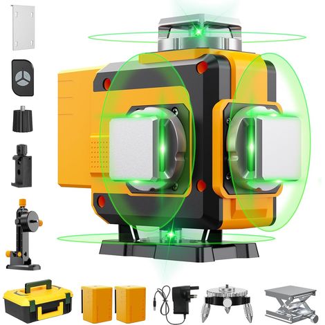 Niveau Laser Autonivelant 360° X 4, Laser Chantier 4D 16 Lignes Lazer Niveaux,Mode Impulsion ExtéRieur, 2 X 4800mAh Batterie, Nivellement Automatique, Support Rotatif, TéLéCommande (1/5)