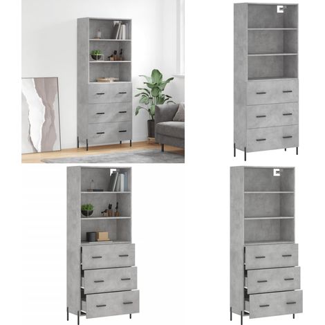 Buffet haut Gris béton 69,5x34x180 cm Bois d'ingénierie - Buffet Design Moderne - Meuble Rangement Gris - Armoire Cuisine - Buffet Haute Qualité - Buffet Salon - Home & Living (1/5)