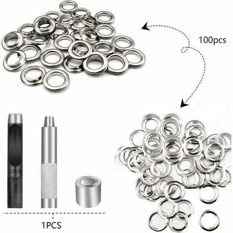 Trousse Oeillets 100 Set, XU, 12mm, Argent, Pour Baches/Tentes - KZQ