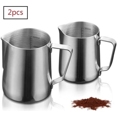 Pot à lait, pot à mousser en acier inoxydable de 350 ml + 600 ml, mousseur à lait pour crème à café (1/3)