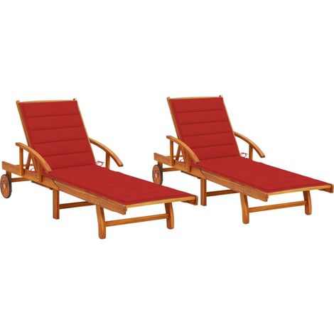 Sonnenliegen 2 Stk. mit Auflagen Massivholz Akazie