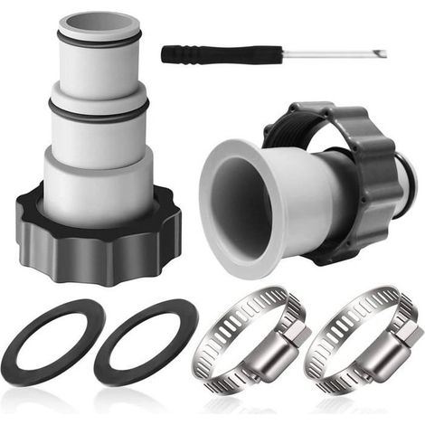 (Couleur:Gris)Lot de 2 adaptateurs pour tuyau de piscine Intex, 32-38 mm, pour pompes avec raccord fileté et valve à piston, accessoires (1/5)
