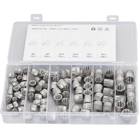 Lot de 100 écrous coniques en acier inoxydable 304 (6 mm, 8 mm, 10 mm et 12 mm), 4 types, moletés, à implosion. Qualité supérieure. WHBYV (1/4)