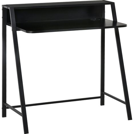 CHICFURN Escritorio de ordenador 84x45x85 cm MDF negro con estante y pasacables (1/5)