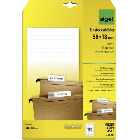Sigel LP725 Étiquette à insérer pour dossier suspendu 58 mm x 18 mm