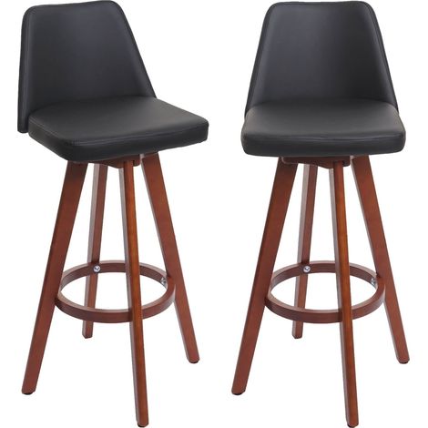 Coppia sedie sgabelli HHG-569 girevole design moderno legno ecopelle nero