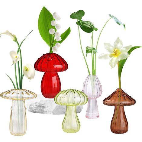 Lot de 5 vases hydroponiques en Verre en Forme de Champignon Transparent pour Centre de Table, décoration de Table, Maison, fête de Mariage (5 Couleurs) (1/5)