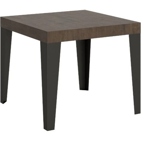 Petite table carrée 90-90cm extensible 10 personnes 90 à 246cm bois noyer et pieds métal anthracite Flavio (1/5)