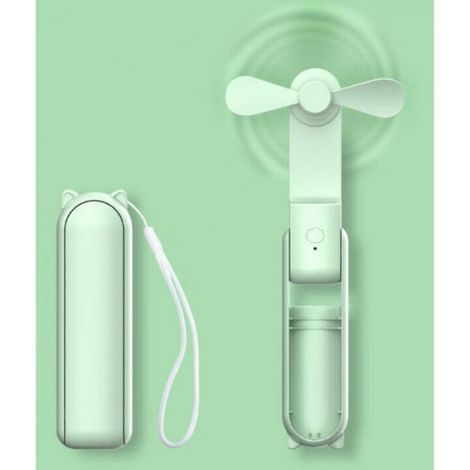 Taschenventilator, Mini-Handventilator, USB-Akku (21–32 Stunden Laufzeit), faltbarer und leiser Ventilator mit Powerbank und Taschenlampe – Mintgrün