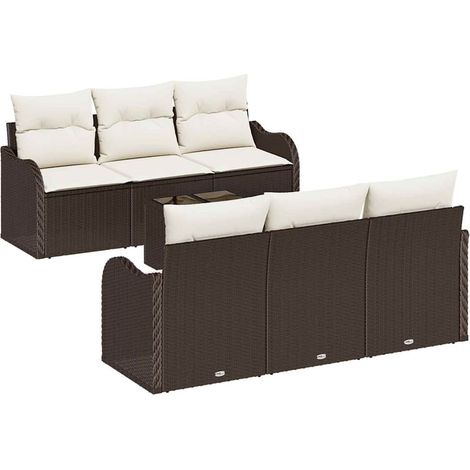 Garden Sofa Set with Cushion with Storage 7 pcs Brown and Cream vidaXL