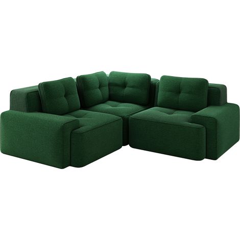 Sofá modular esquinal de terciopelo verde sin montaje, asiento bajo de 32D con diseño antideslizante (1/5)