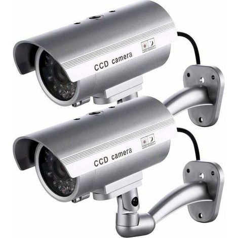 Lot de 2 caméras factices – Caméras extérieures en plastique ABS – LED clignotante – Imperméables et antirouille – Pour sécurité intérieure/extérieure (1/5)