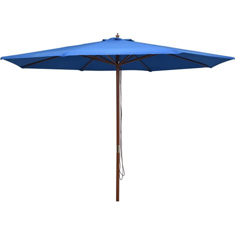 Sombrilla de exterior con palo de madera 350 cm azul 020008252