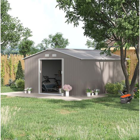 Abri de jardin 12,4 m² avec toit monopente, portes coulissantes, acier galvanisé, anthracite, OKWISH (1/5)