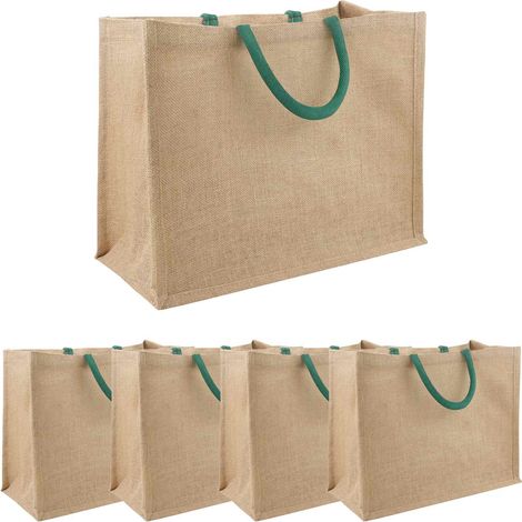 Sacs en jute 5 Naturel et vert 42 x 33 x 19 cm 100 % jute Tossa vidaXL (1/5)