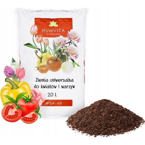 Terriccio universale per fiori, ortaggi, piante ornamentali, erbe aromatiche e frutta, 20 litri.