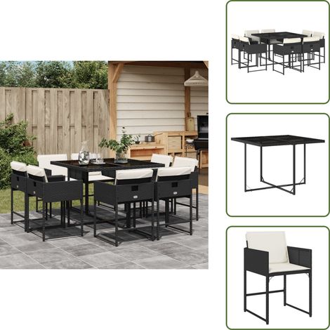 Mesa de jardín - vidaXL Set de comedor de jardín 9 pzas y cojines ratán sintético negro - Ratán sintético