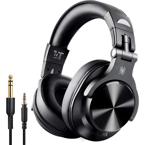 Casque antibruit monobloc avec microphone intégré léger et confortable pliable - Casque filaire compatible audio PC Piano Guitare (Noir) -171410.5cm (1/2)