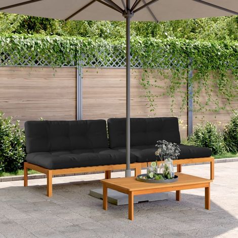 Canapés centraux palette de jardin et coussins 2pcs bois acacia (1/5)