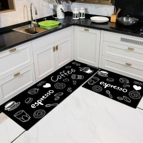 XICHAO - Lot de 2 PACK Tapis de Cuisine en cuir PVC tapis Antidérapants avec bandes imperméables -- 4060cm 40120cm (1/4)