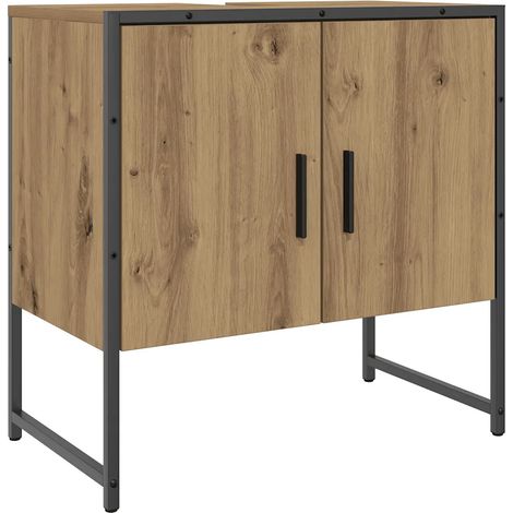 Armoire lavabo de salle de bain design compact avec rangement 60 x 33 x 60 cm en bois chêne artisanal